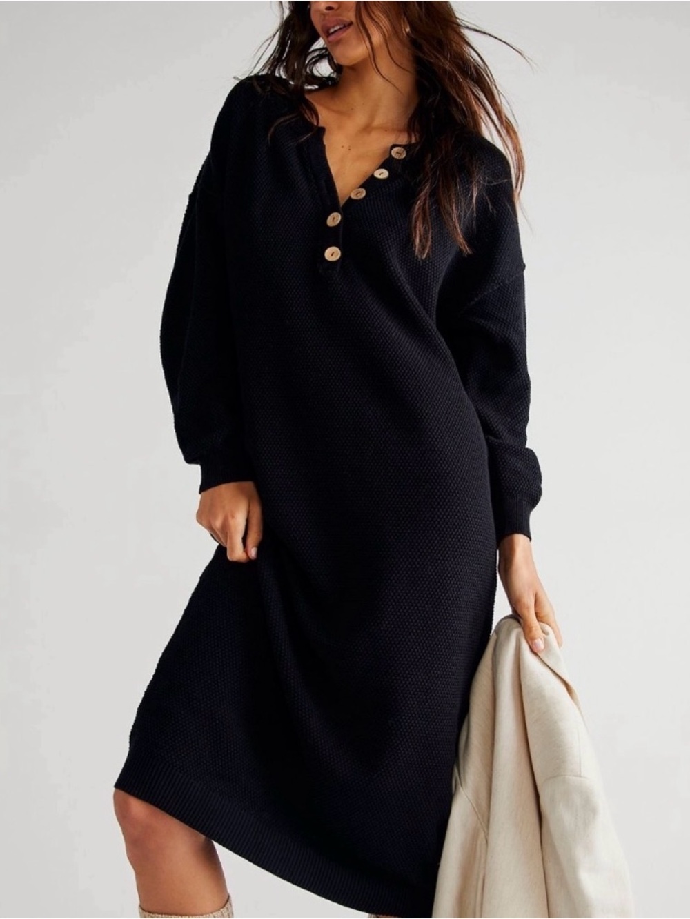 Free People Beach Hailee Sweater Dress in Black
